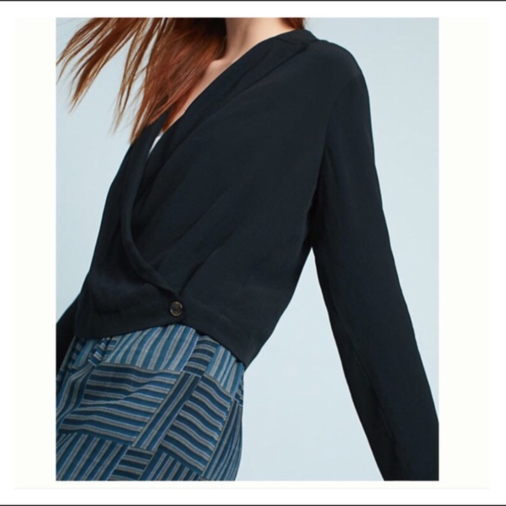 Anthropologie Ett:twa Black Buttoned Wrap Blazer 6 - Picture 4 of 6